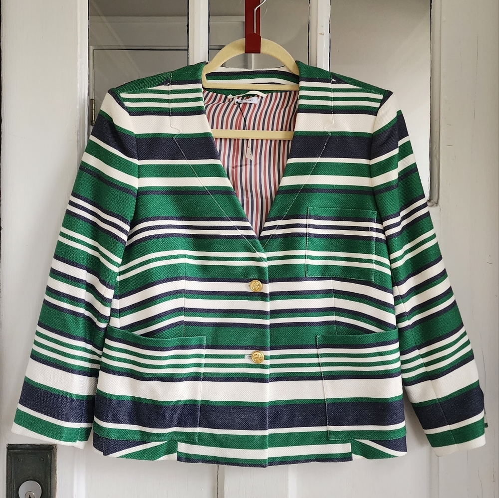 Thom Browne Stripe Green and Navy Blazer, Sz 3 - Picture 2 of 16